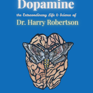 The book's title and author's name against a royal blue background. The centred image is of a moth sitting on a brain.