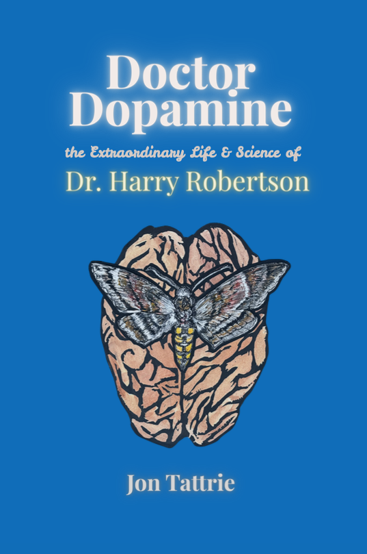 The book's title and author's name against a royal blue background. The centred image is of a moth sitting on a brain.